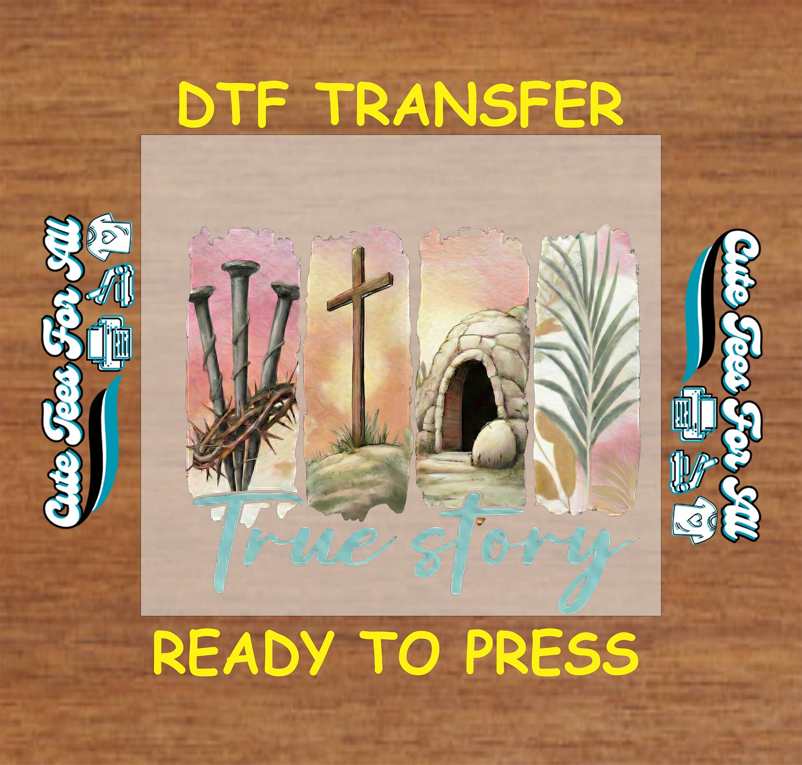 true story christian easter cross empty tomb palm leaves crown of thorns ready to press dtf transfer iron on heat transfer