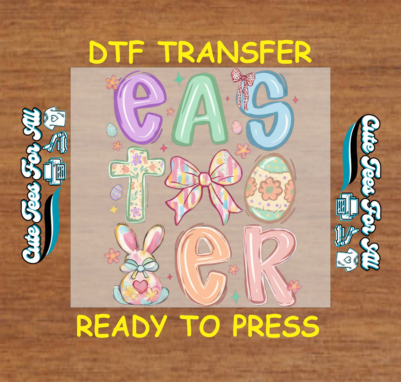 cute easter pastel letters bunny cross bow eggs ready to press dtf transfer iron on heat transfer spring design