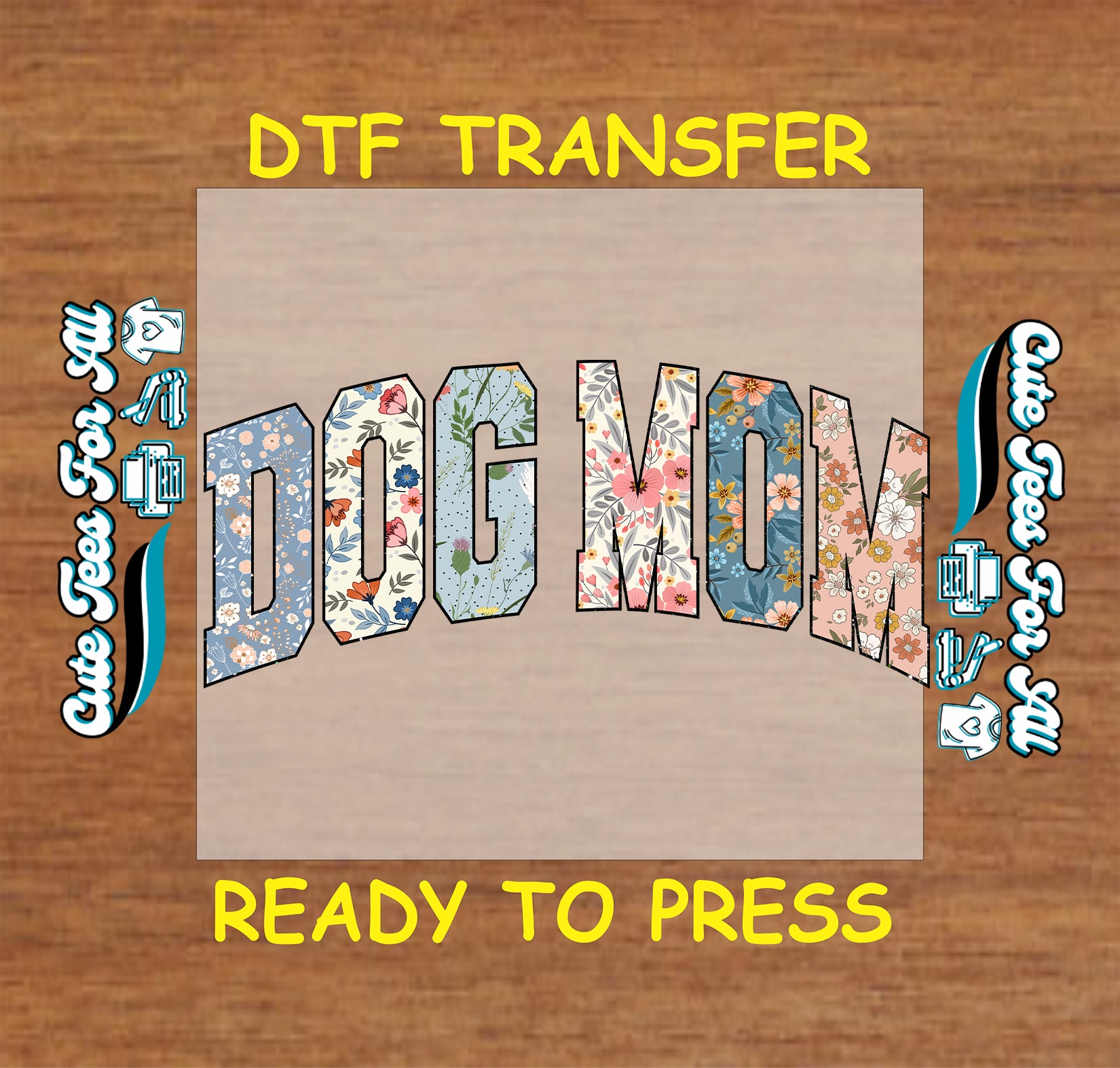 dog mom floral lettering ready to press dtf transfer with colorful flower filled text design