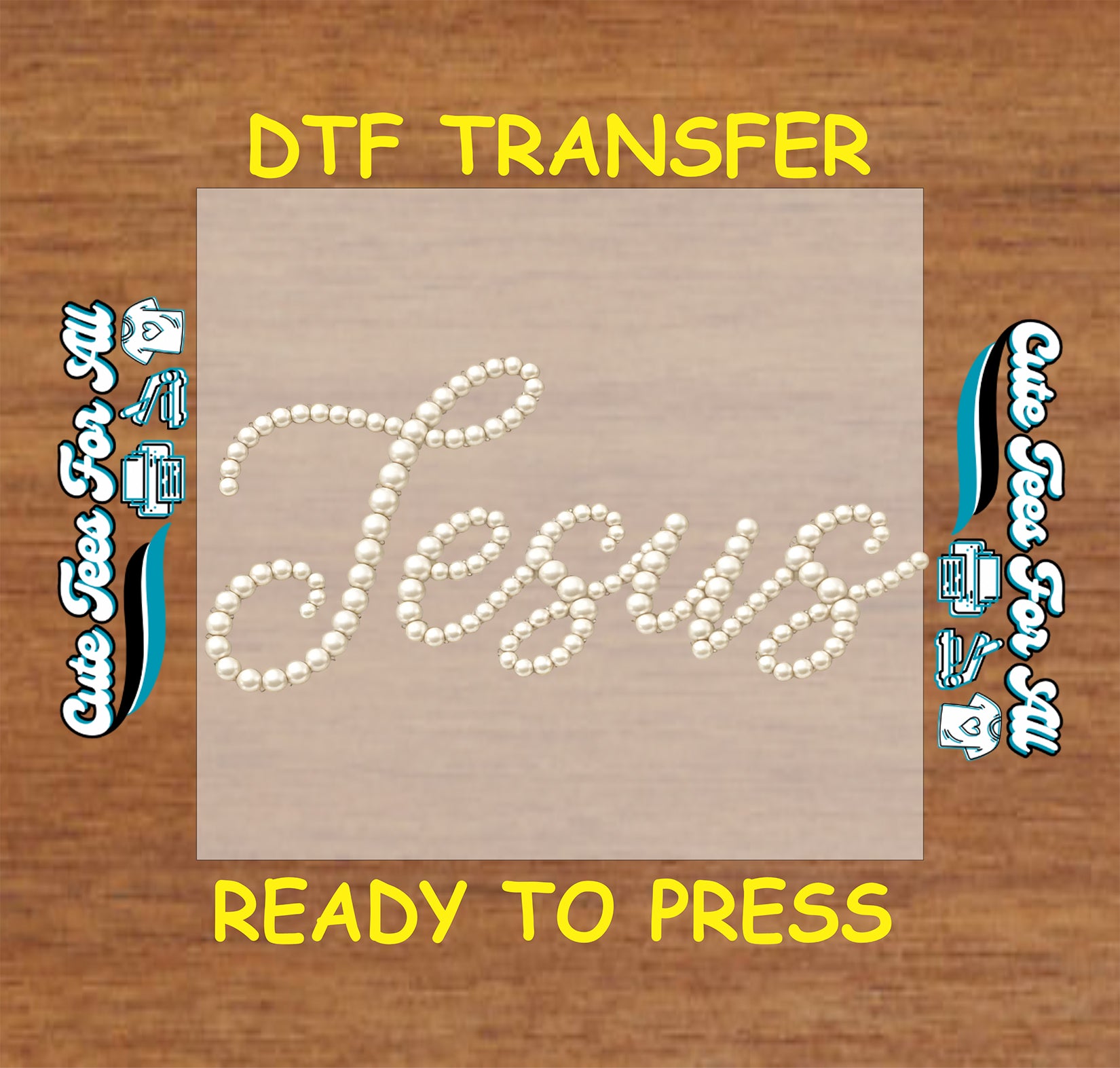 jesus ready to press dtf transfer in pearl script lettering minimalist christian design on neutral background