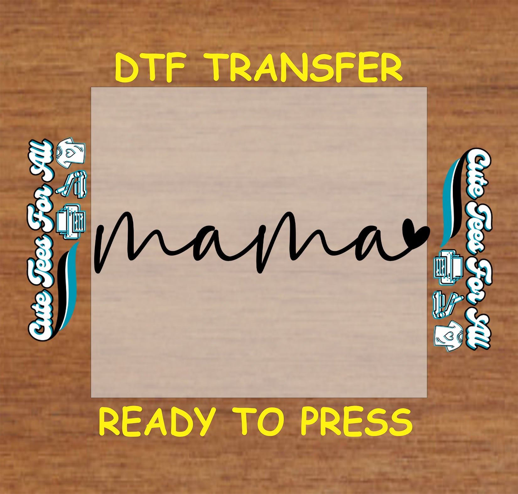 minimalist mama script ready to press dtf transfer with heart detail simple handwritten style iron on heat transfer for diy shirts