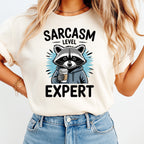 Funny Raccoon DTF Transfer – Sarcasm Level Expert Raccoon Design Iron On Heat Transfer Decal Ready to Press DTF for DIY Sarcastic Shirts 13487