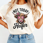 Funny Cow DTF Transfer – Not Today Heifer Highland Cow Design Iron On Heat Transfer Decal Ready to Press DTF for DIY Funny Shirts 13490