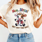 Funny Cow DTF Transfer – Moo Bitch Get Out The Way Cow Graphic Iron On Heat Transfer Decal Ready to Press DTF for DIY Sarcastic Shirts 13540