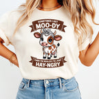 Funny Cow DTF Transfer – Sometimes I Get Moo-dy Hay-ngry Cow Design Iron On Heat Transfer Decal Ready to Press DTF for DIY Funny Shirts 13550