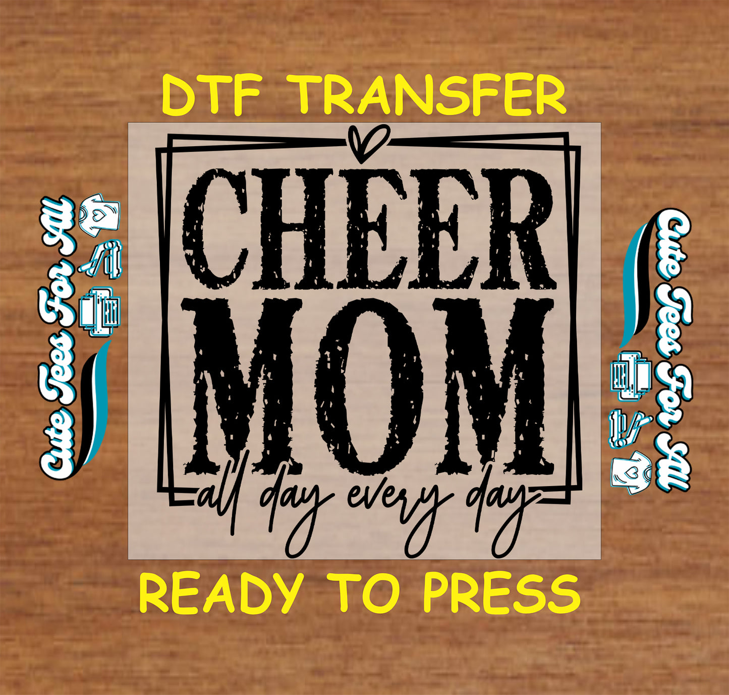 Cheer Mom all day every day black varsity style ready to press dtf artwork for DIY cheer shirts