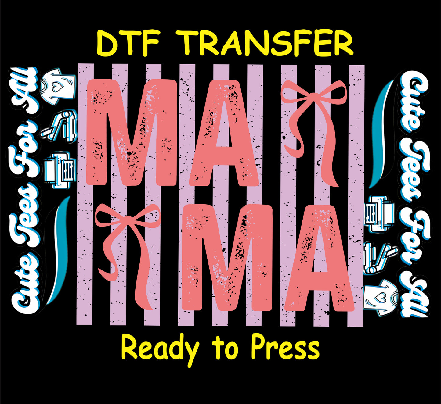 Pink and lavender MAMA ready to press dtf transfer with cute bow details for mom themed DIY shirts.