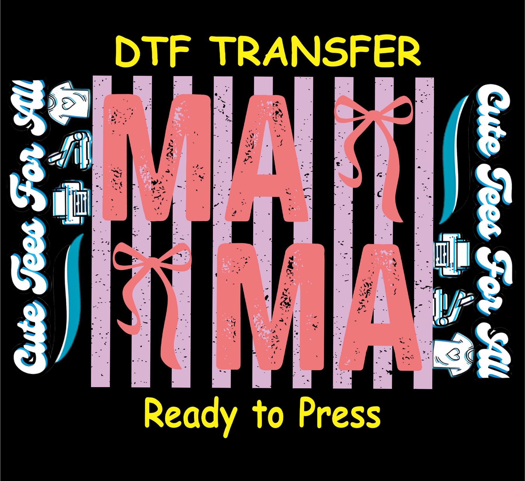 Pink and lavender MAMA ready to press dtf transfer with cute bow details for mom themed DIY shirts.