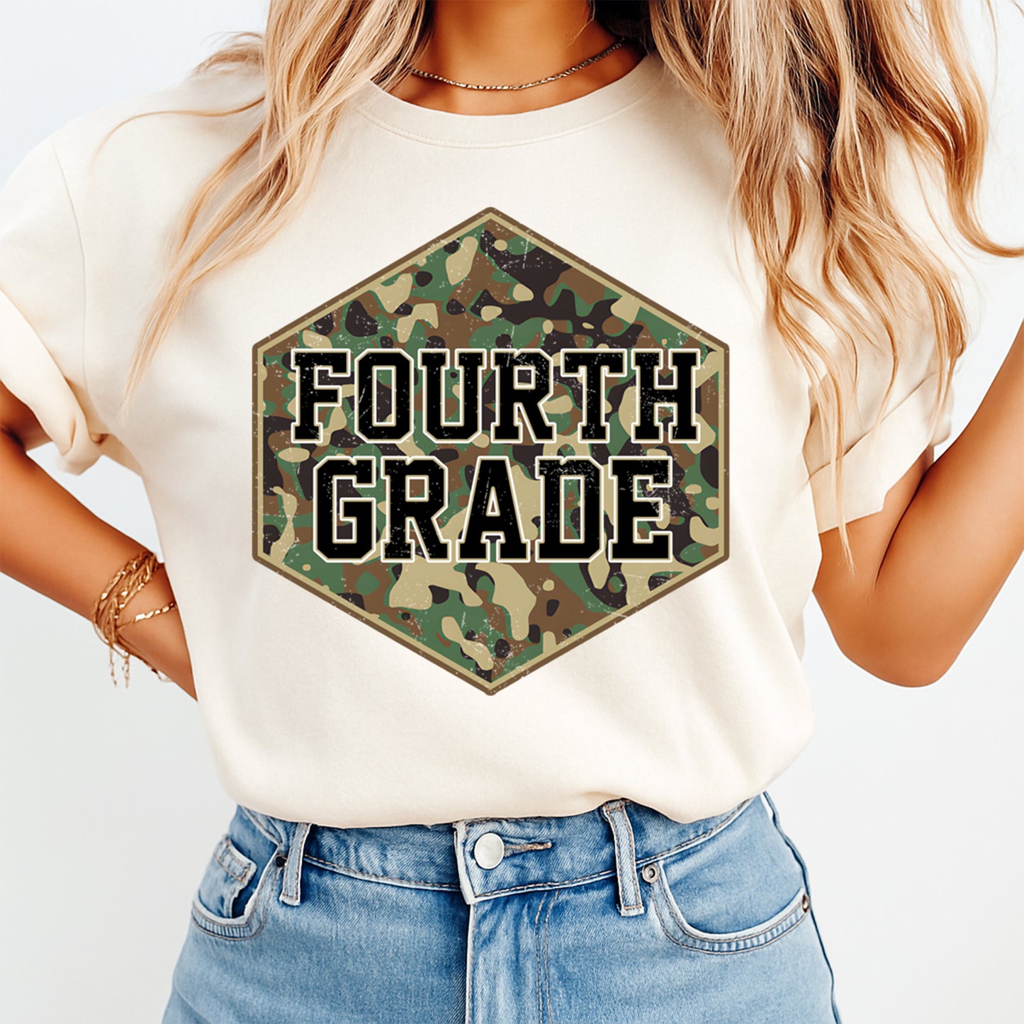 Fourth Grade DTF Transfer Camo School Design Ready to Press Iron On Heat Transfer 13862
