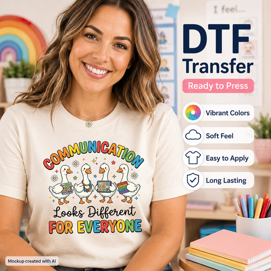 Woman wearing a t-shirt with a colorful graphic and text, with educational elements in the background.