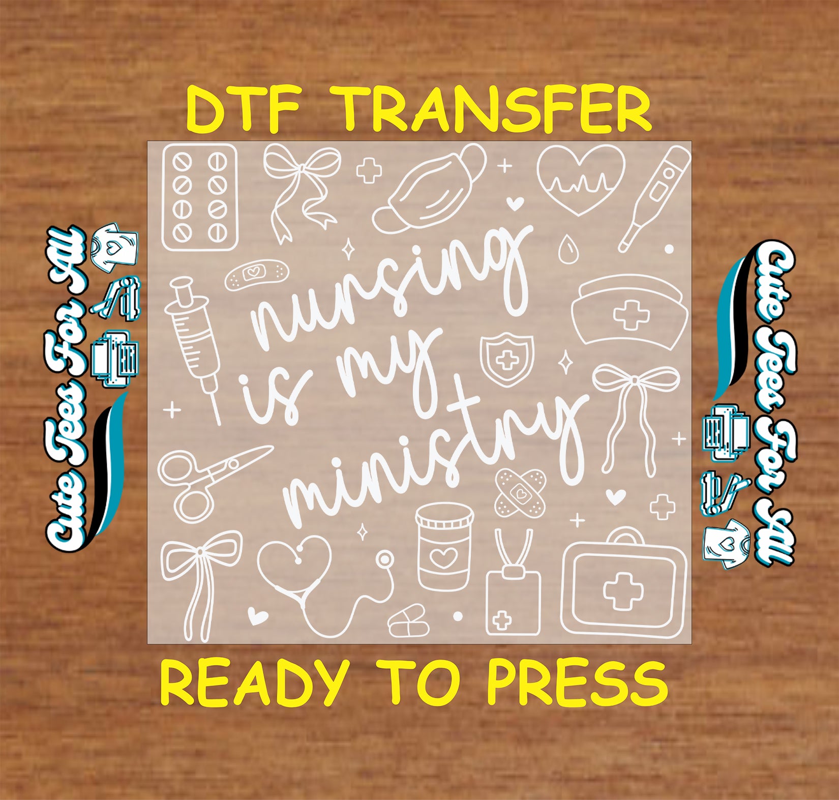 White nursing is my ministry ready to press DTF transfer with medical line art icons and nurse details