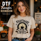 Halloween Coffee DTF Transfer Nightmare Before Coffee Ready to Press Iron On Heat Transfer 14156