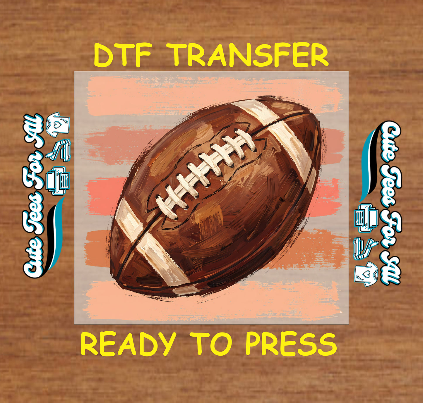 Woman wearing a cream shirt with a watercolor football game day DTF transfer