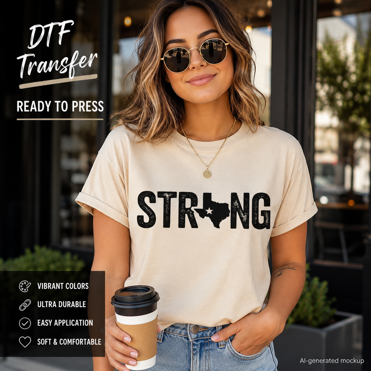 Texas Strong black distressed Texas silhouette ready to press DTF transfer