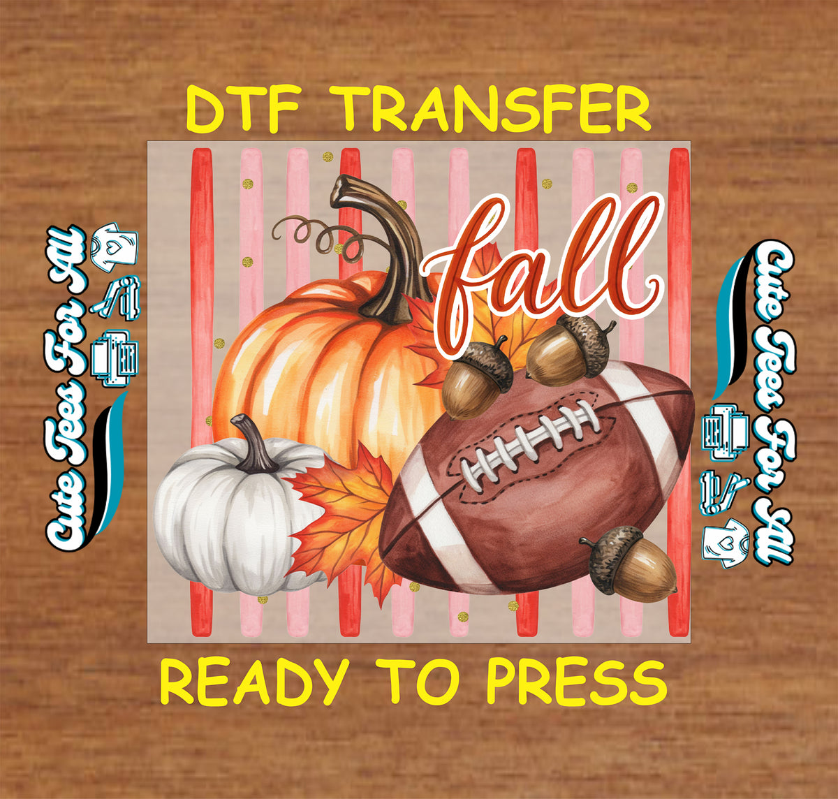 Fall football design with pumpkins leaves and acorns ready to press DTF transfer