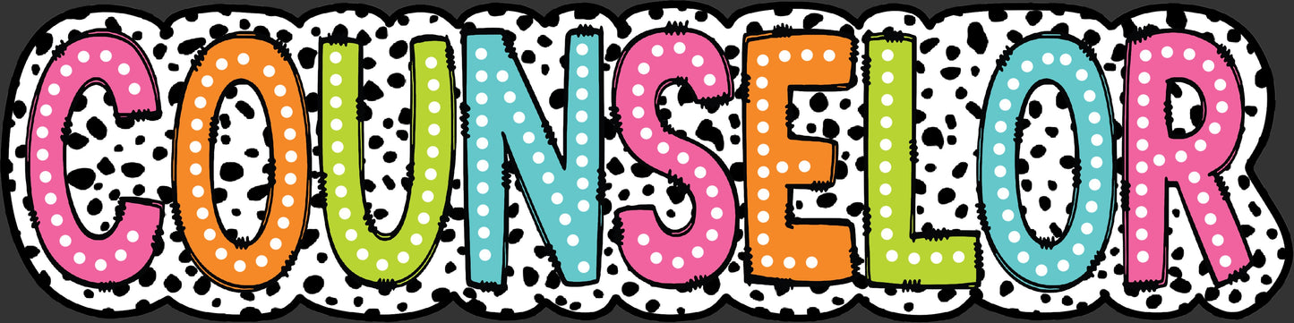 Counselor ready to press DTF transfer with colorful letters and playful dotted background