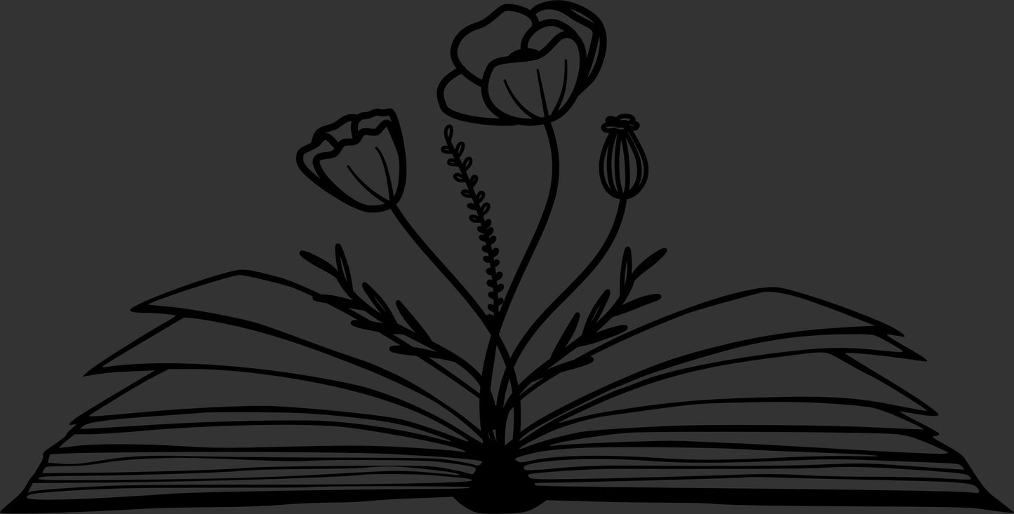 Floral open book DTF transfer with flowers growing from book pages
