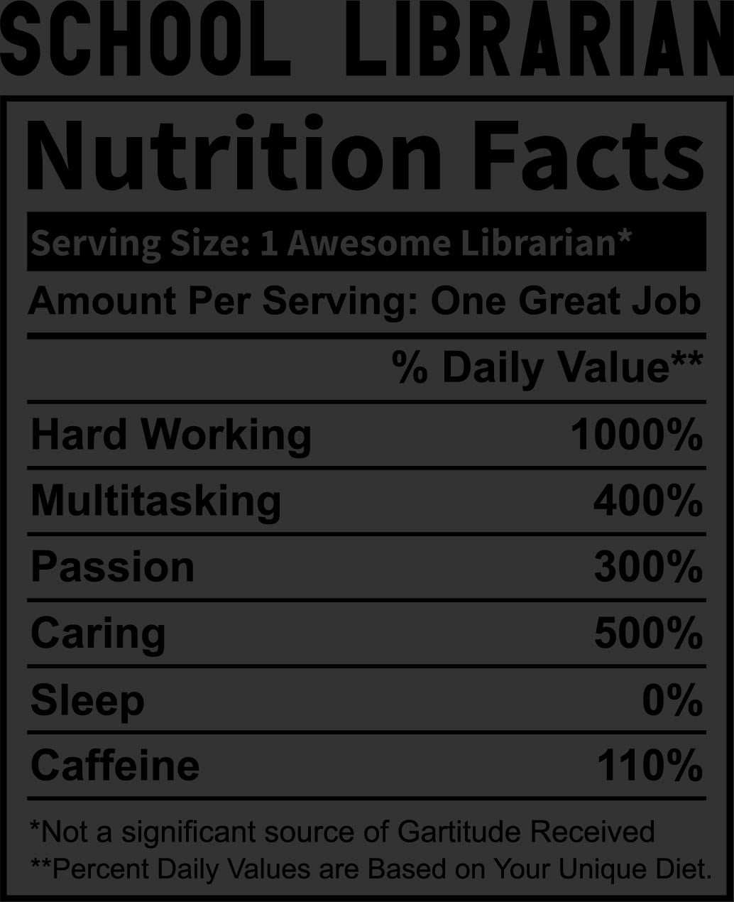 School Librarian Nutrition Facts DTF transfer with funny librarian job design
