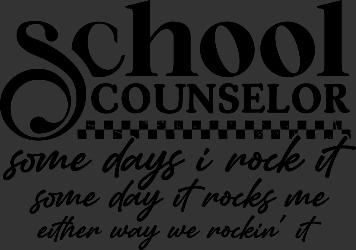 Black vinyl wall decal with 'School Counselor' text and a quote, shown on a dark gray background.