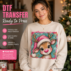 Christmas DTF Transfer – Cute Santa Reindeer Ready to Press Iron On Heat Transfer 14497