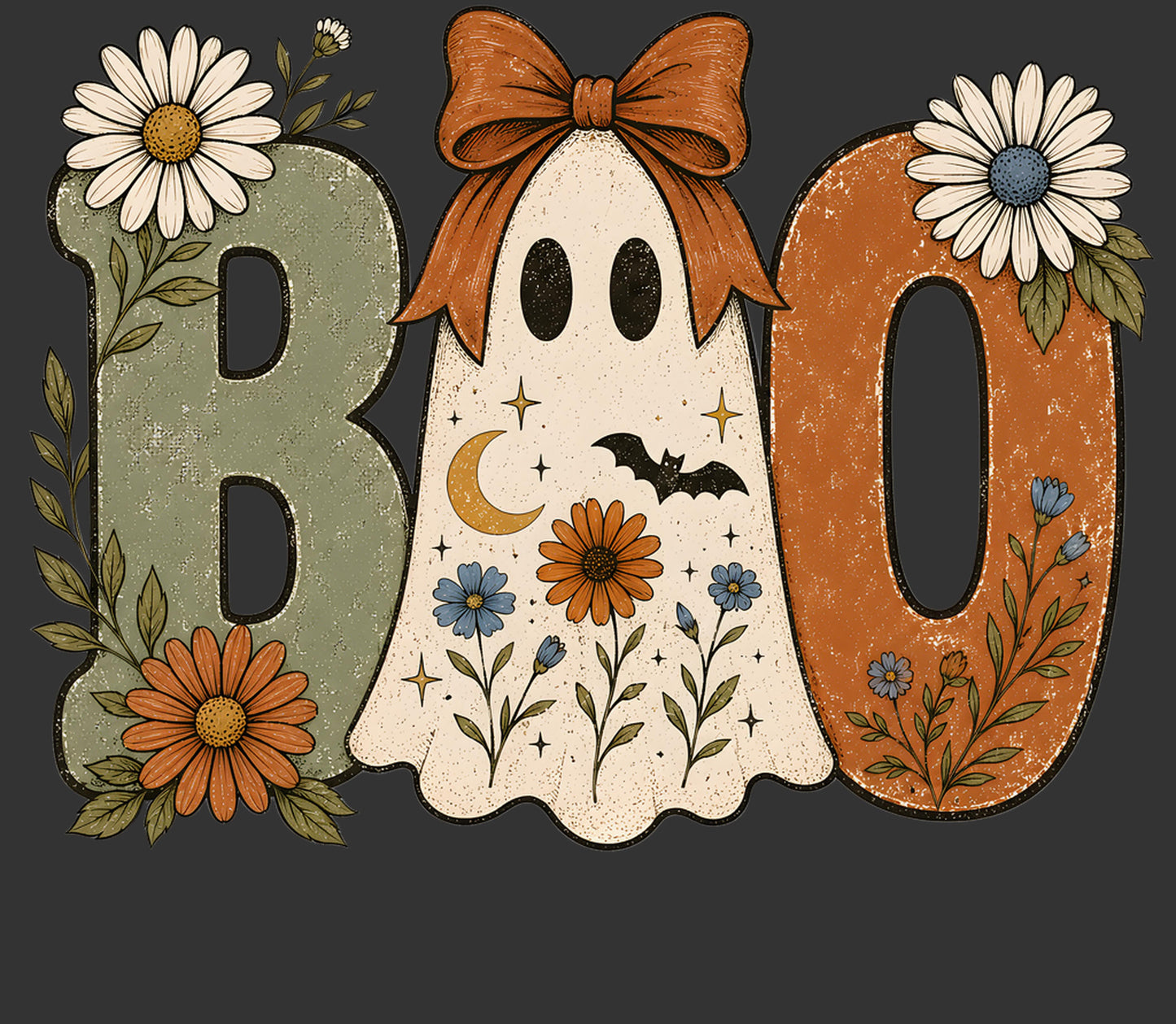 Halloween DTF Transfer – Boo Floral Ghost Ready to Press Iron On Heat Transfer 14503