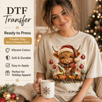 Christmas DTF Transfer – Highland Cow Santa Ready to Press Iron On Heat Transfer 14579
