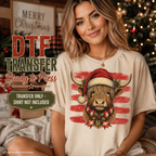 Christmas DTF Transfer – Highland Cow Santa Ready to Press Iron On Heat Transfer 14591