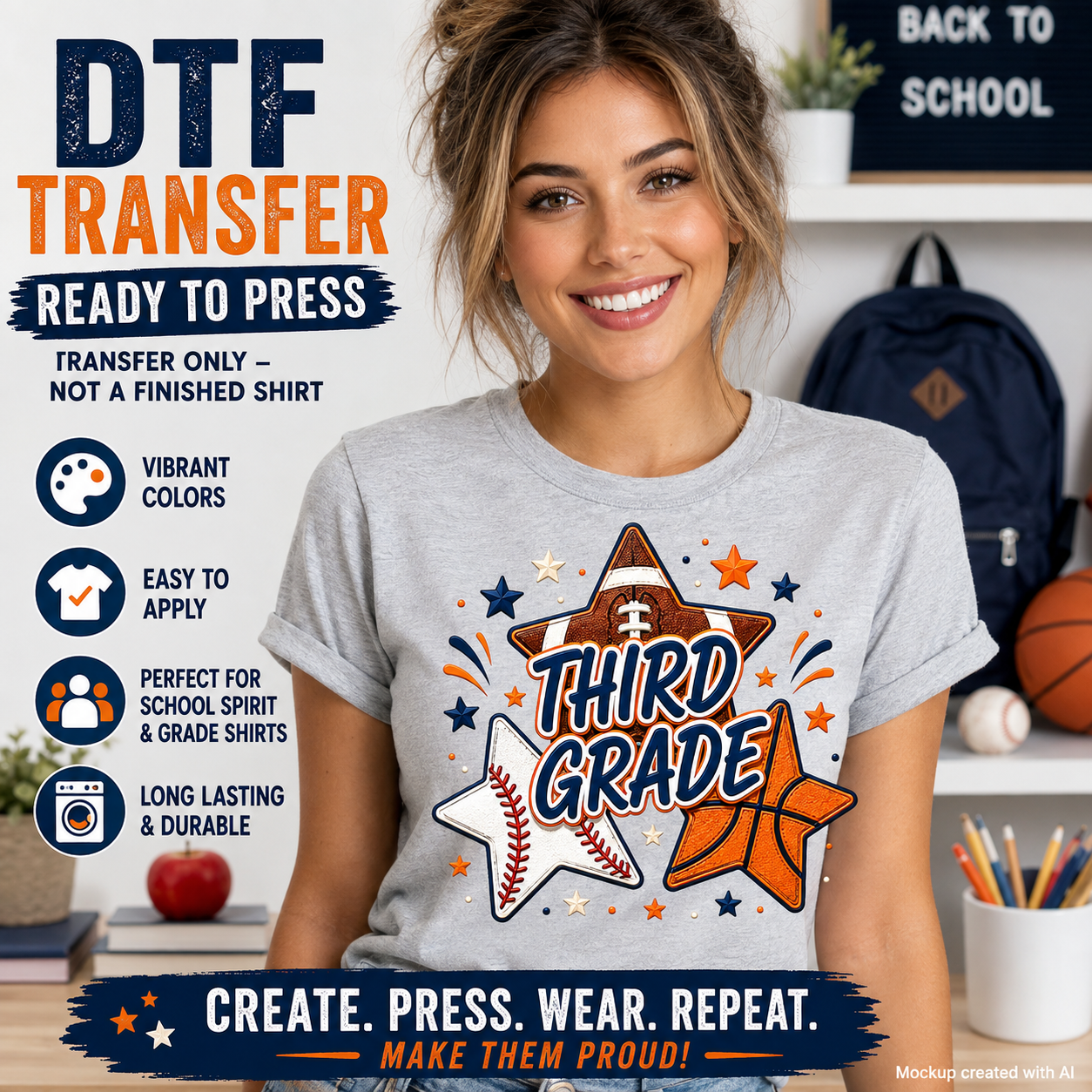 Third Grade DTF, School Spirit DTF, Back to School DTF, Grade Shirt Transfer, Sports DTF