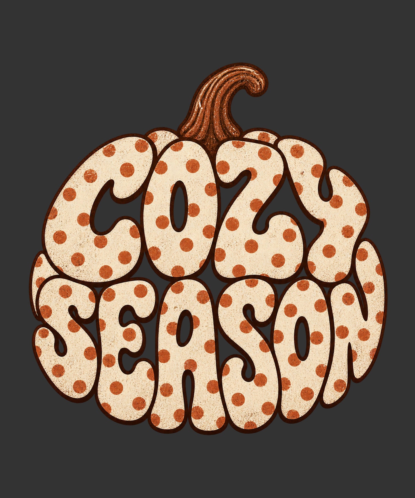 Cozy Season pumpkin with orange polka dots ready to press fall DTF transfer