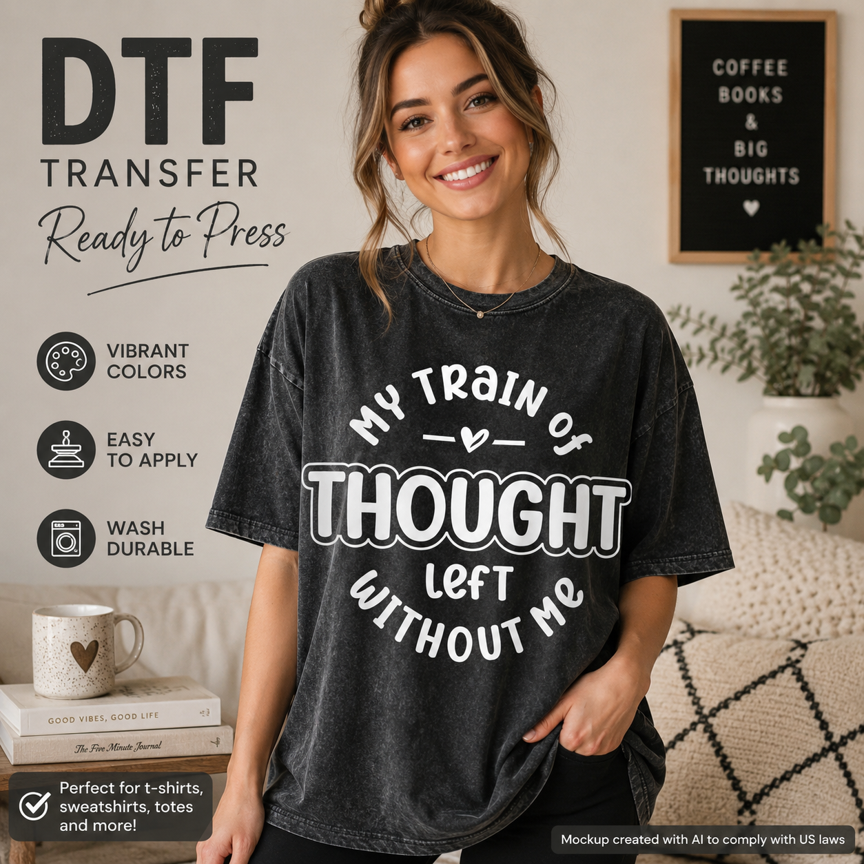 My Train of Thought Left Without Me funny white lettering ready to press DTF transfer