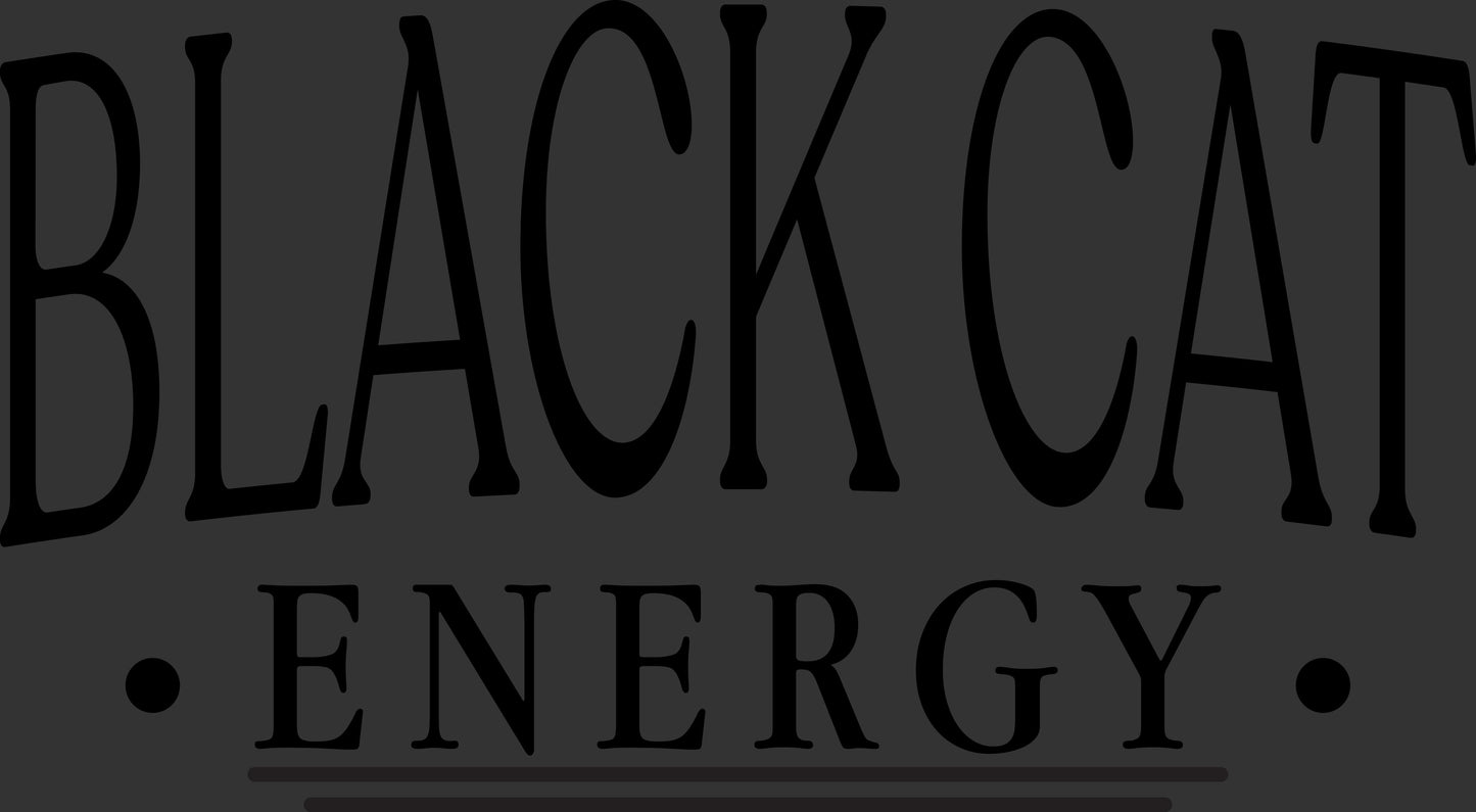 Black cat energy logo text on a dark gray background.