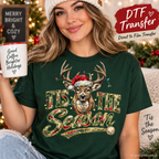 Tis the Season Christmas Deer DTF Transfer – Holiday Reindeer Ready to Press Heat Transfer 15028