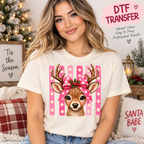 Pink Bow Reindeer Christmas DTF Transfer – Cute Holiday Deer Ready to Press Heat Transfer 15044