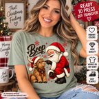 Santa Boop Highland Cow Christmas DTF Transfer, Funny Holiday Ready to Press Heat Transfer 15098