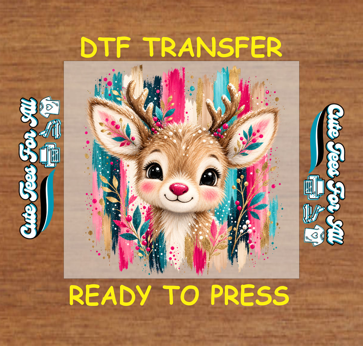 Reindeer DTF, Cute Deer DTF, Colorful Reindeer, Holiday DTF Transfer, Winter Deer Design, Ready to Press, Cute Animal DTF, Whimsical DTF