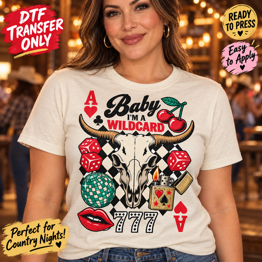Western Baby I’m a Wildcard DTF Transfer – Longhorn Skull shirt mock up