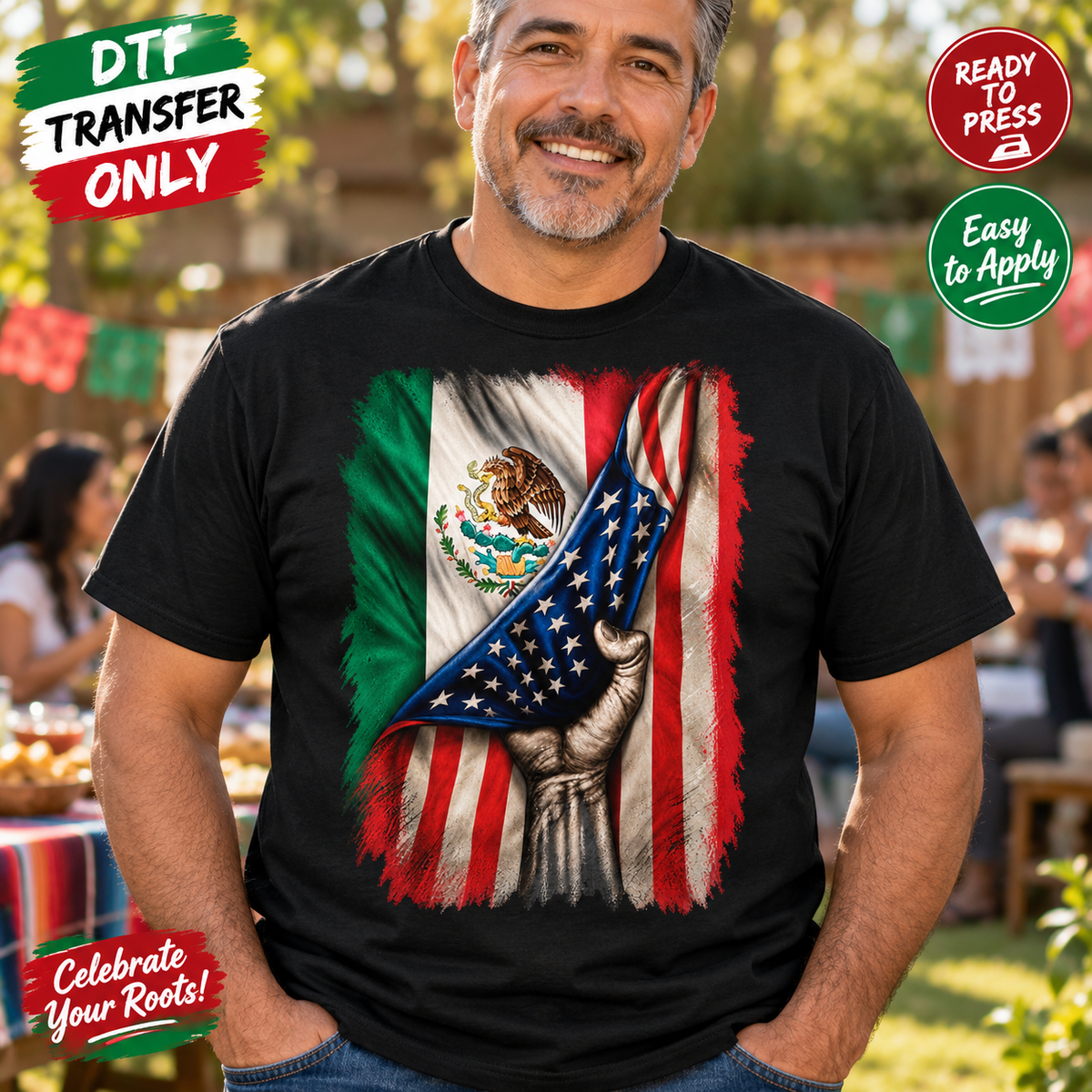 Mexican American Flag DTF Transfer – Heritage Pride mock up