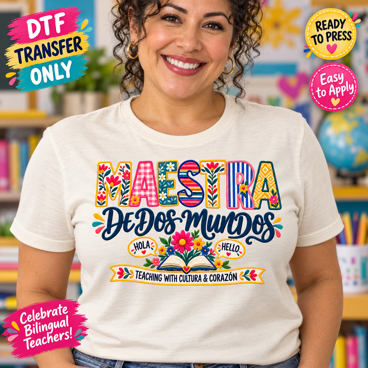 Maestra de Dos Mundos DTF Transfer – Bilingual Teacher mock up