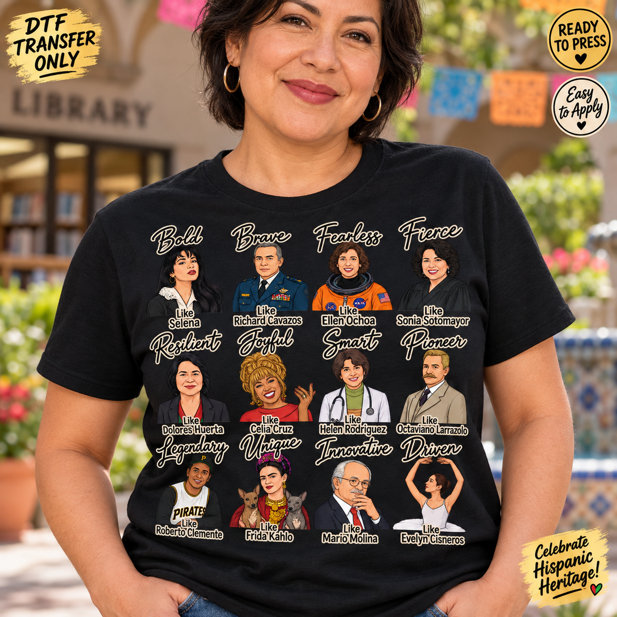 Hispanic Heritage Inspirational Icons DTF Transfer – Portrait Collage mock up