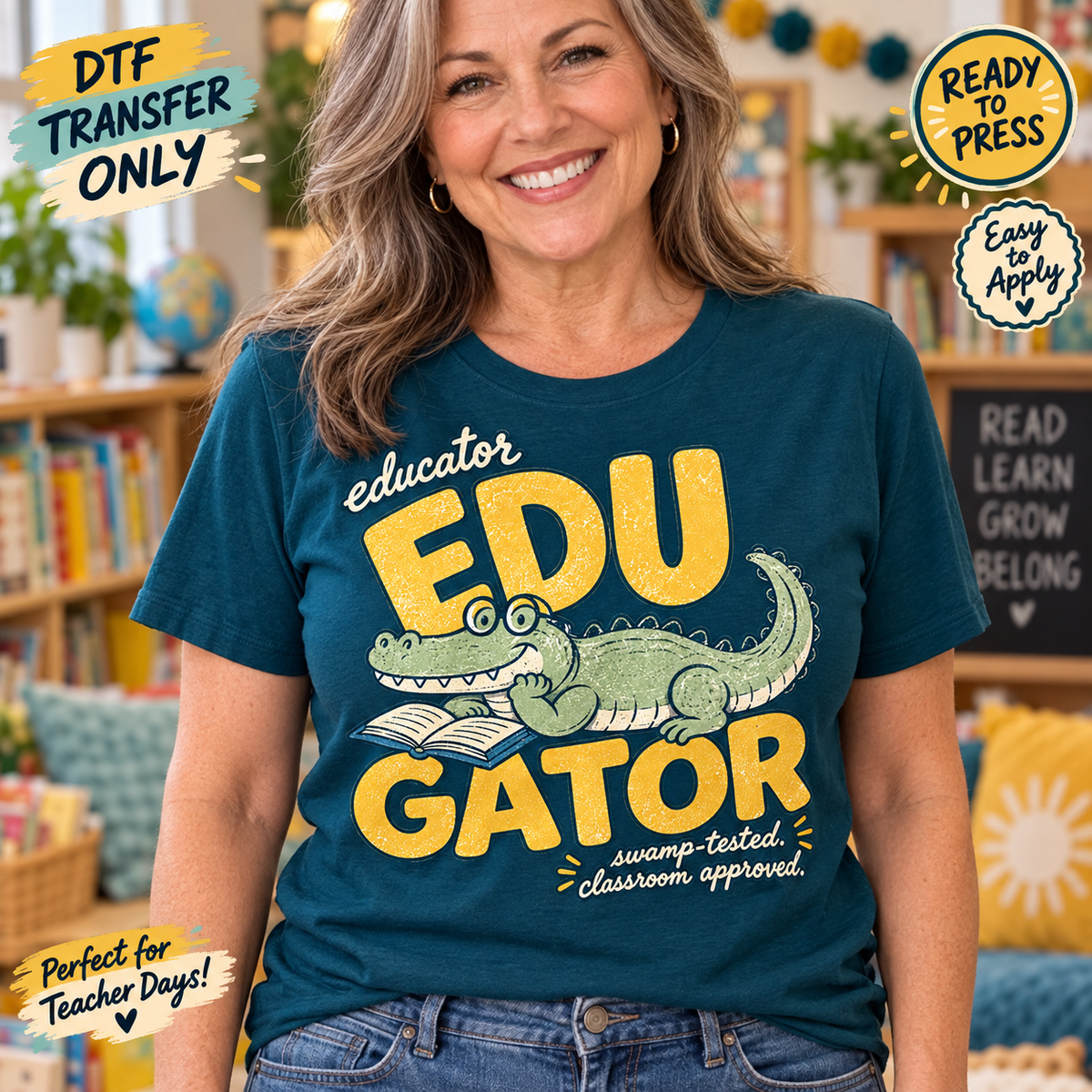 Funny Teacher EDU Gator DTF Transfer – Alligator Educator mock up
