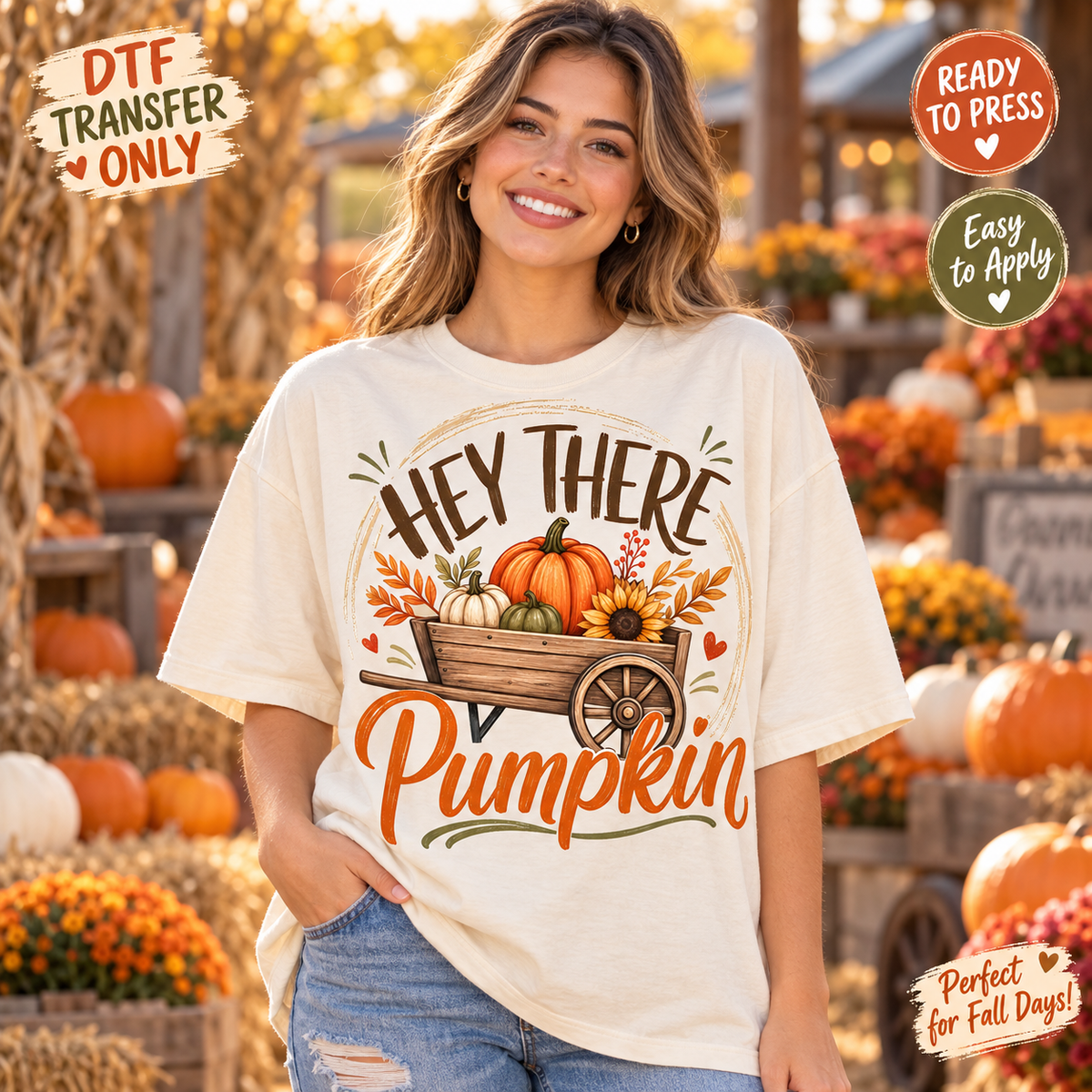 Fall Hey There Pumpkin DTF Transfer – Harvest Wagon shirt mock up
