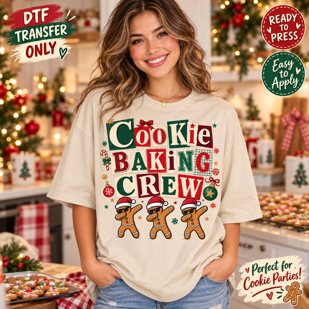 Christmas Cookie Baking Crew DTF Transfer – Gingerbread shirt mock up
