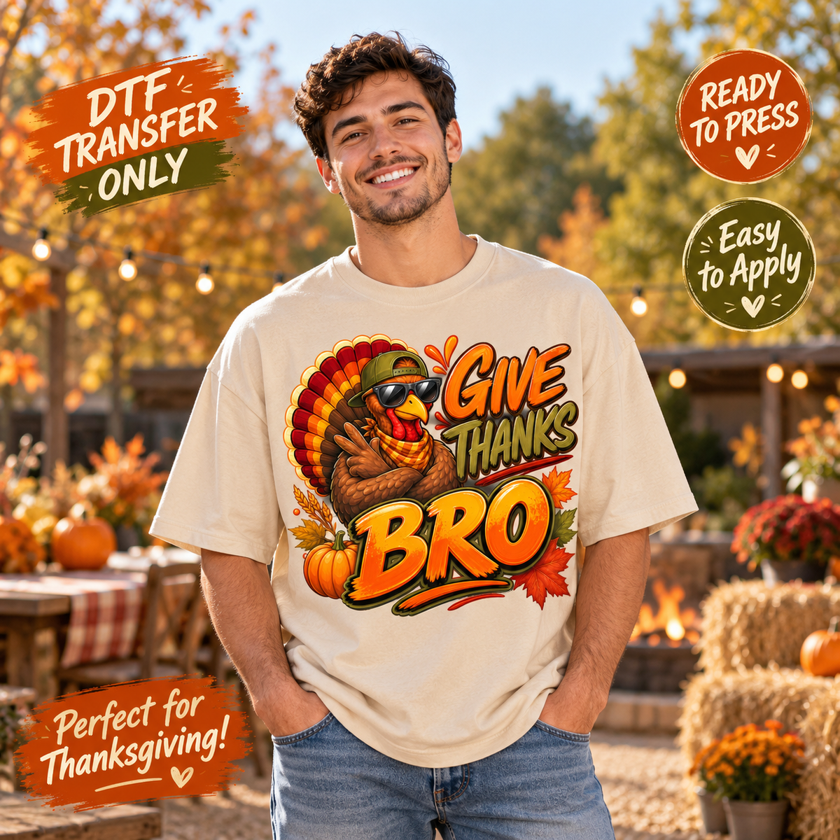 Funny Thanksgiving Give Thanks Bro DTF Transfer – Turkey shirt mock up