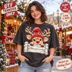 Christmas Peekaboo Reindeer DTF Transfer – Red Knit Hat 15416