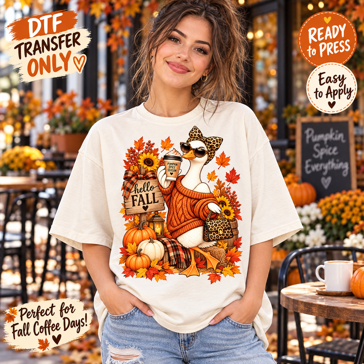Hello Fall Coffee Goose DTF Transfer SHIRT MOCK UP