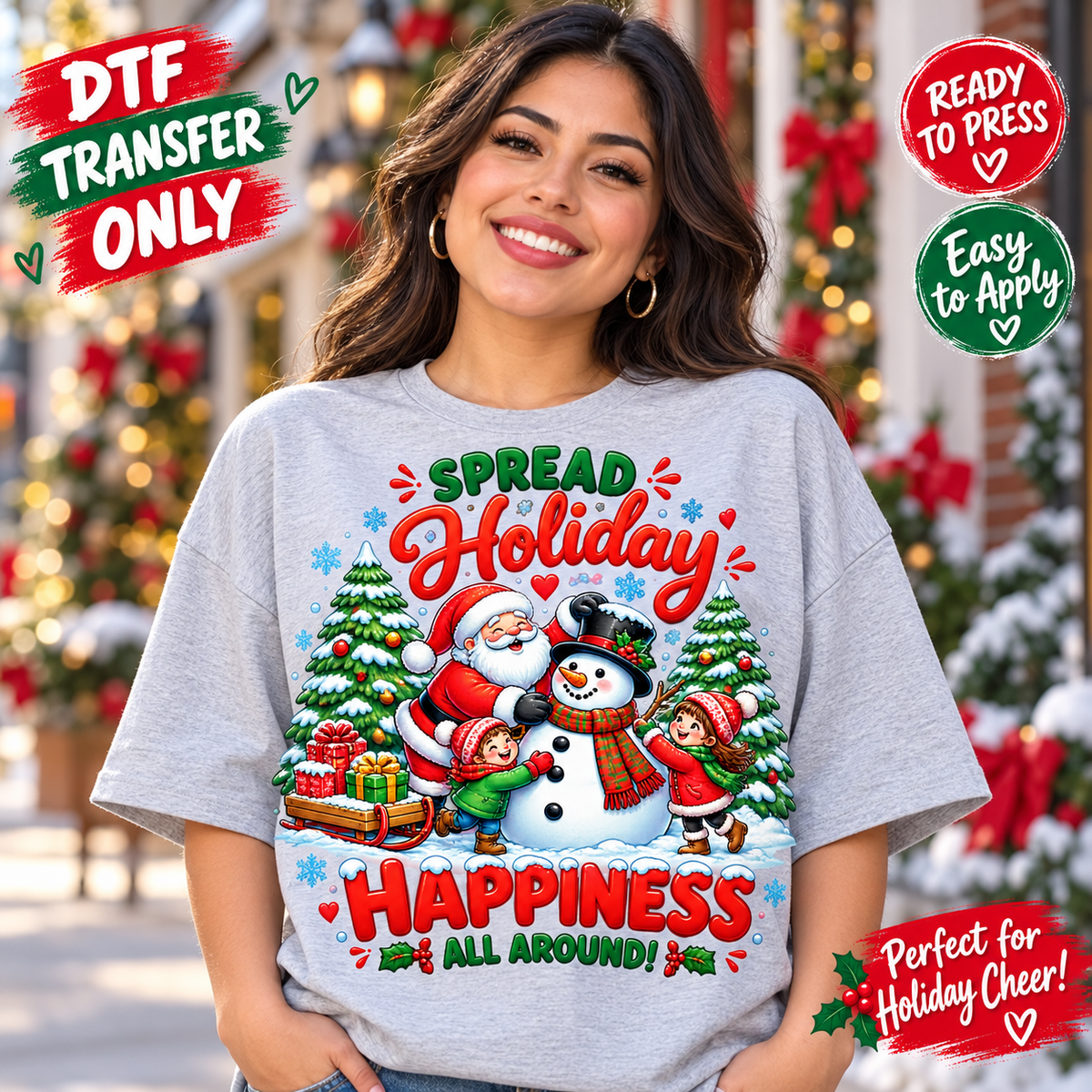 Spread Holiday Happiness Snowman Christmas DTF Transfer mock up