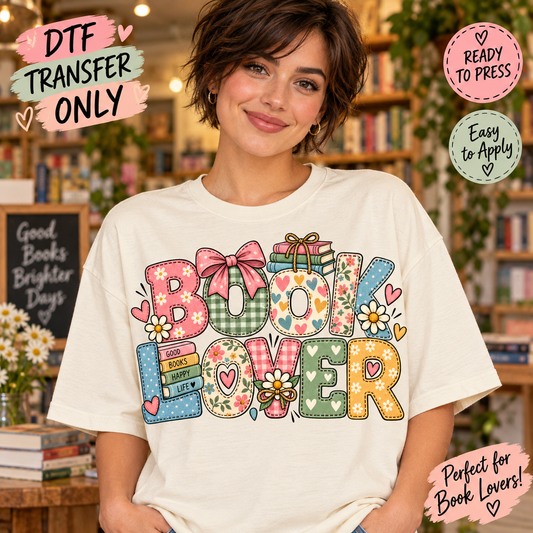 Book Lover DTF Transfer - Floral Bow & Books mock up