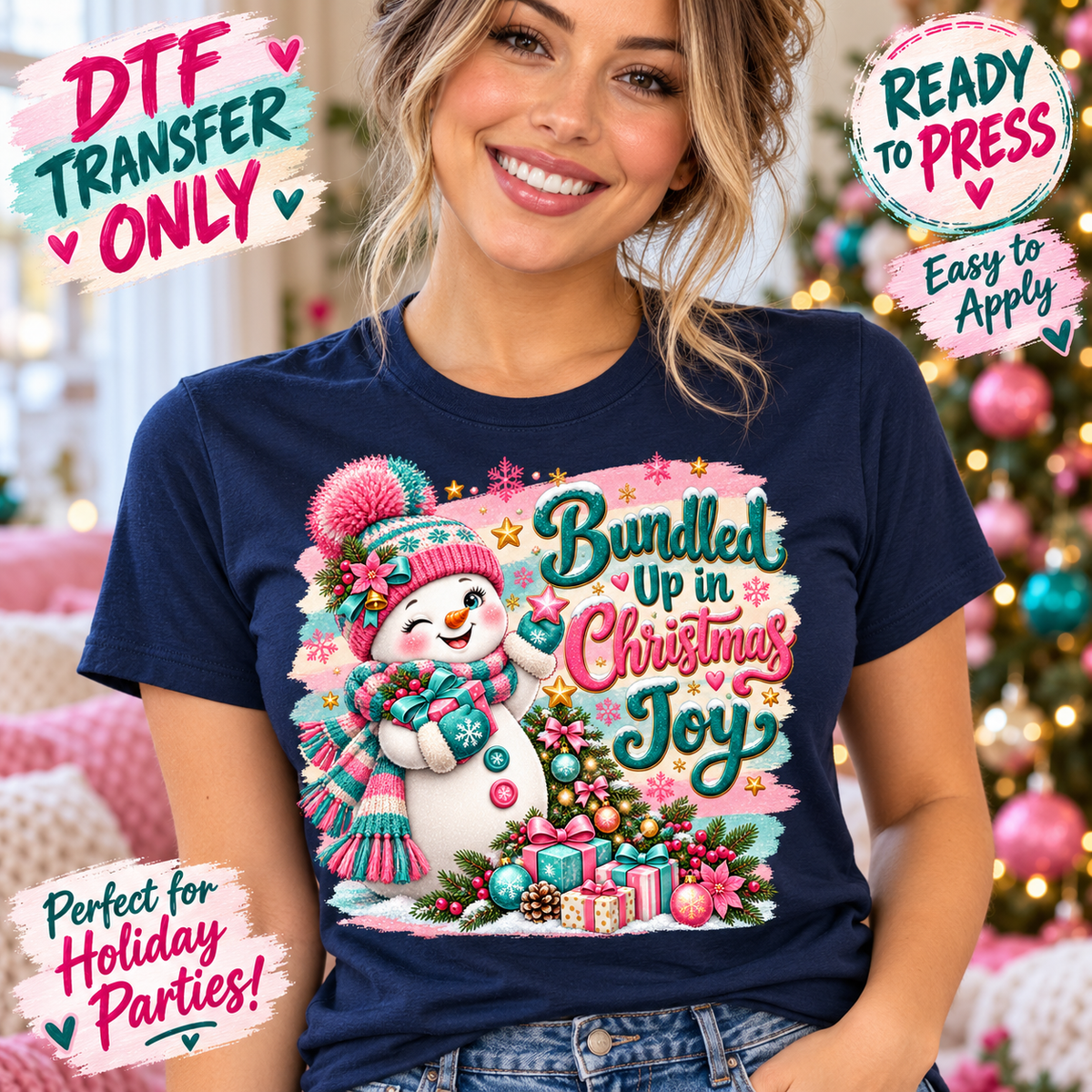 Bundled Up in Christmas Joy Snowman DTF Transfer 15460