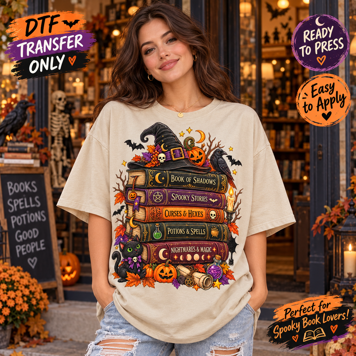 Spooky Books Halloween Book Lover DTF Transfer 15475