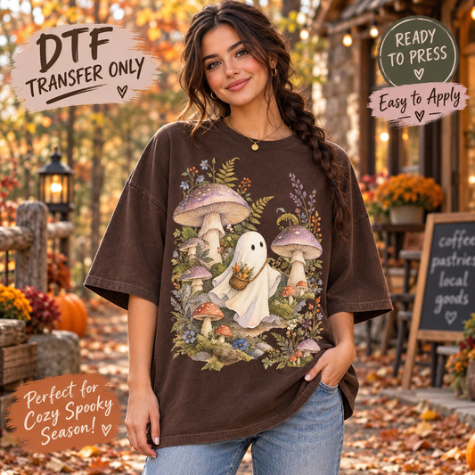Woodland Mushroom Ghost Cottagecore Halloween DTF Transfer 15482
